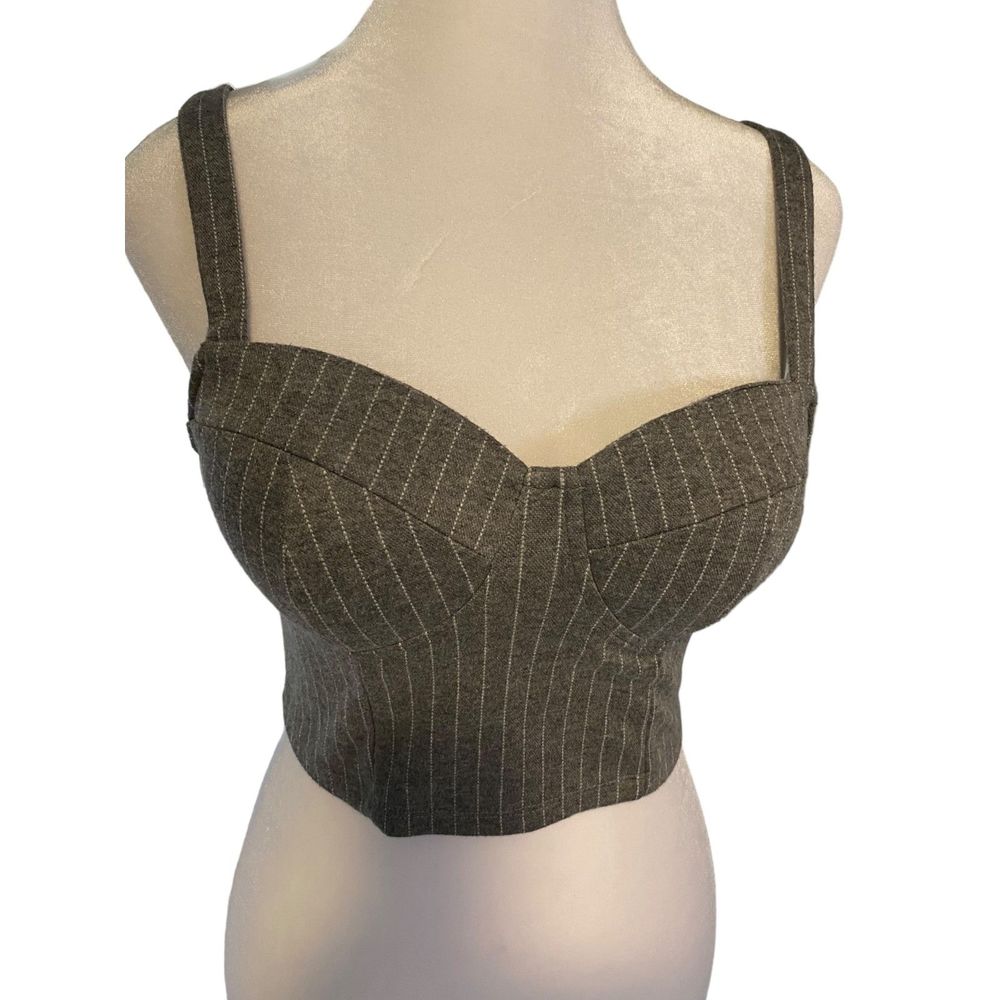 Haute Monde Bustier Top Gray Stripes Adjustable Straps Cropped Padded Top Small